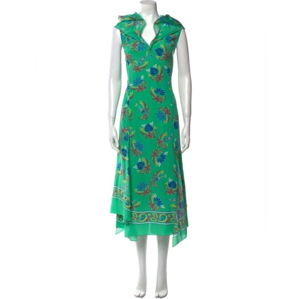 Ralph Lauren Purple Label Green Floral Paisley High-Low Silk Dress